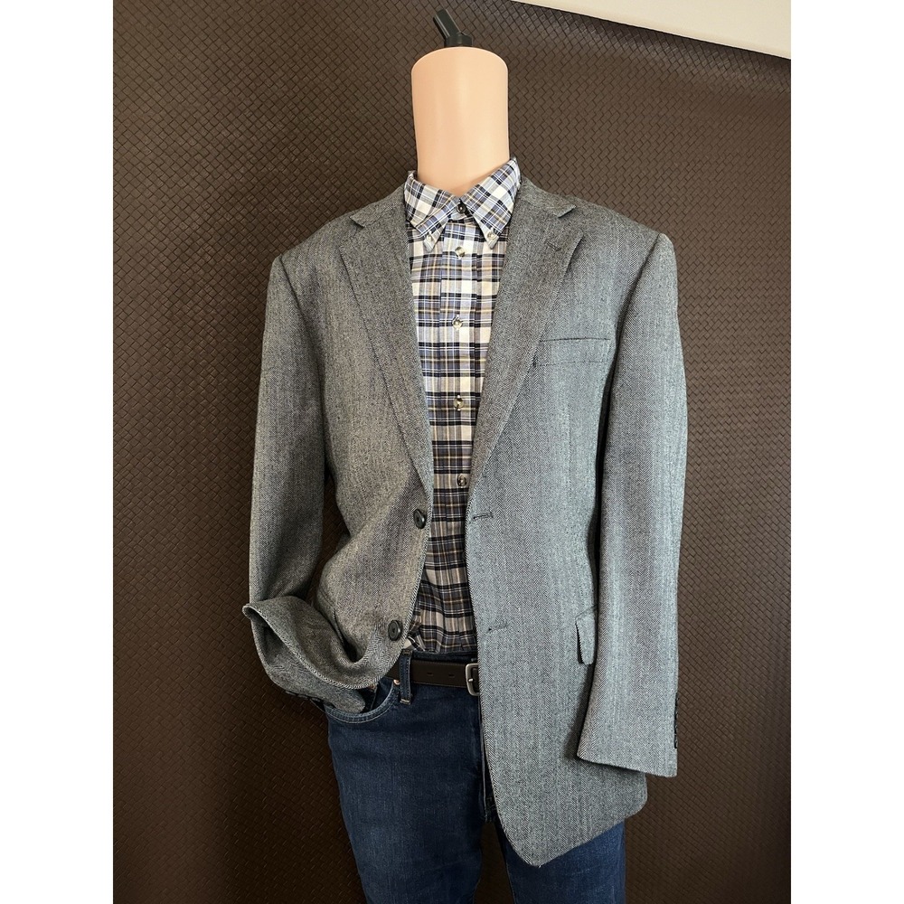 Joseph & Feiss Gold Sport Coat Mens 42R Lambswool Gray Herringbone Blazer